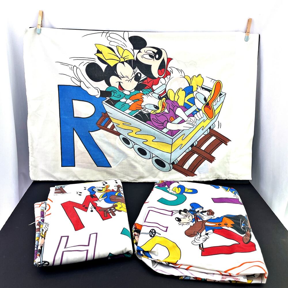 Rare Vintage 80's Disney Mickey Minnie Donald Goofy Pacific Twin Sheet Set